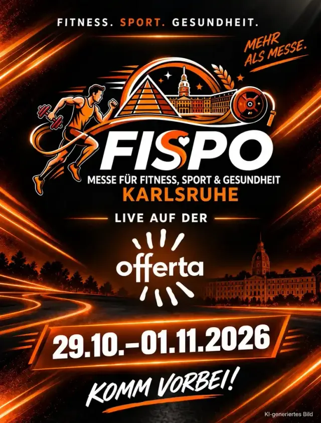 Plakat: FiSpo live auf der offerta, 29.10.–01.11.2026, komm vorbei!
